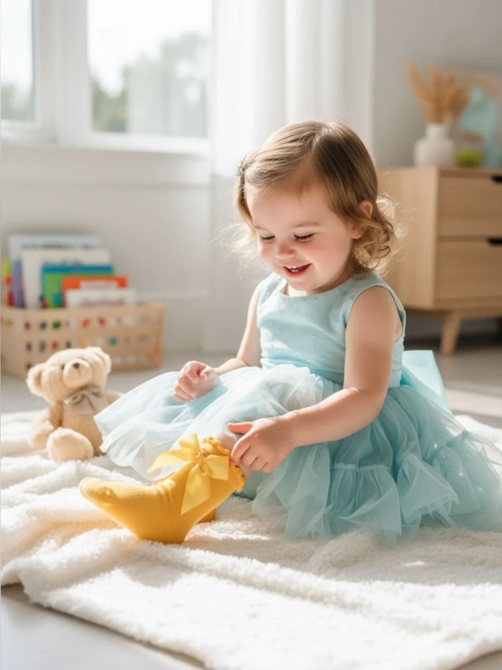 Yellow Bow Baby Socks - Ruffled Anklet
